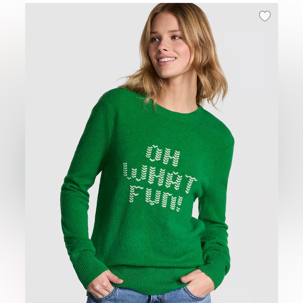 PINK Victoria Secret‎ Woman's Oh What Fun Sweater Green XXL NWT